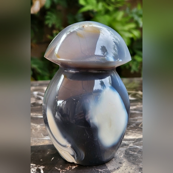 Grey Blue Orca Agate Fat Mushroom Carving- Large - Picture 3 of 16